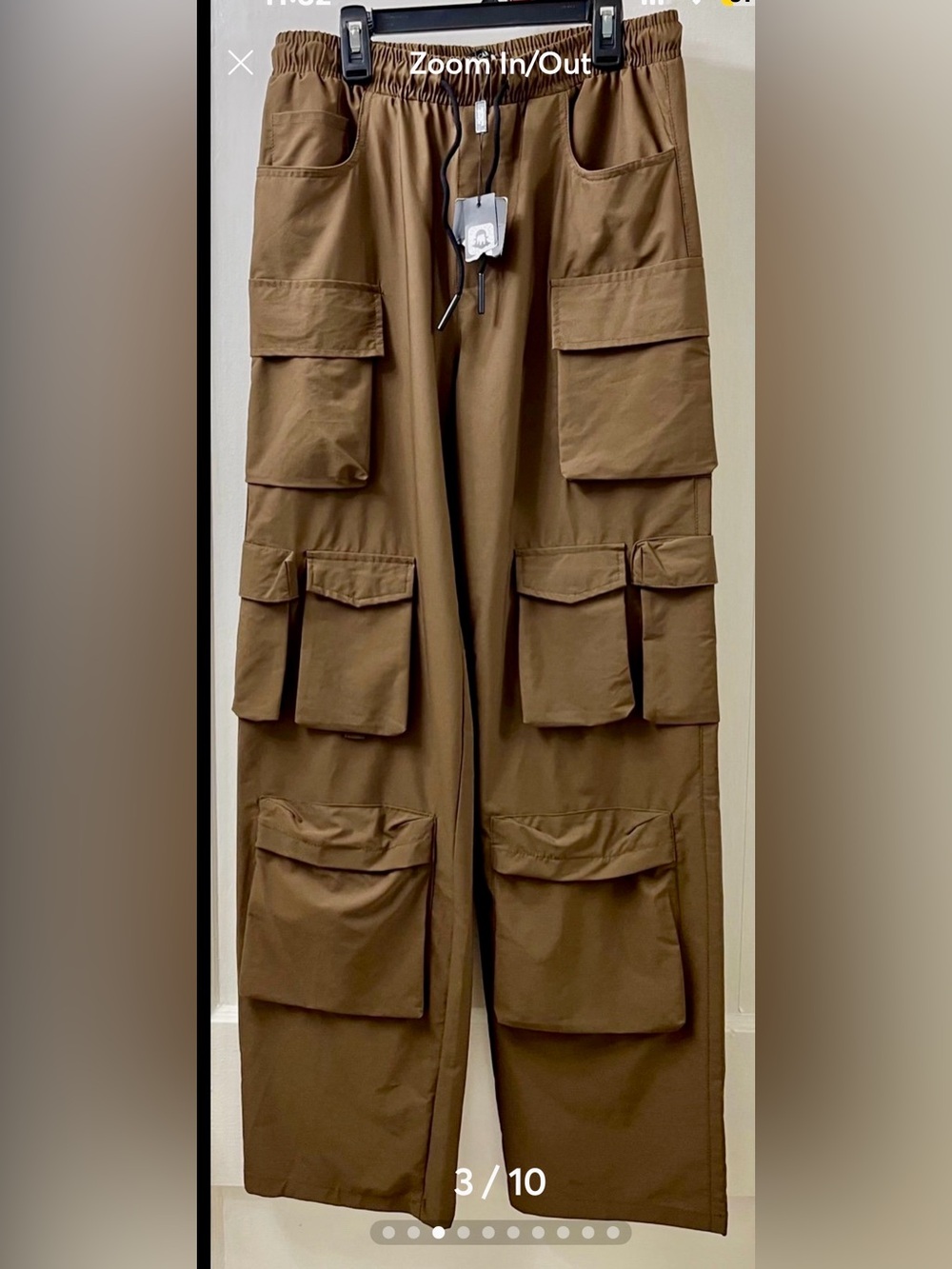 Men's Brown Multi-Pocket Cargo Pants with Elastic Waist
